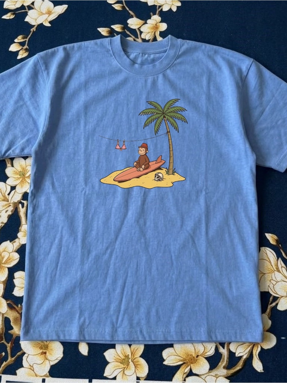 Gildan Blue Surfing Monkey Tee